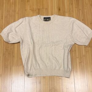 Hermes wool feel light tan short sleeve sweater